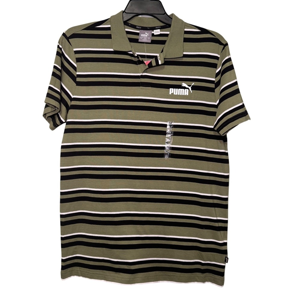 Puma Men's Striped Golf Polo Collared Dress Shirt Size Medium
